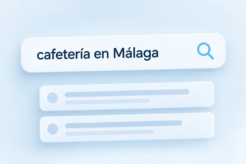 Buscador con la búsqueda «cafetería en Málaga» y sus primeros resultados